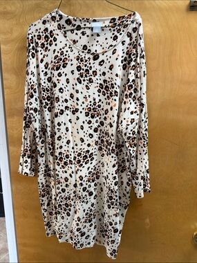 Chico's Cream Leopard Print Top with Black & Orange Spots